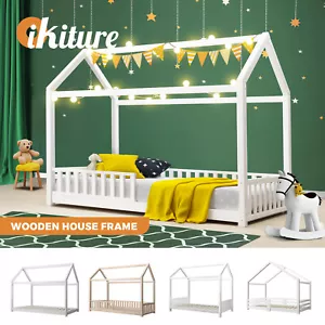 Oikiture Bed Frame Single Wooden Timber House Frame Wood Mattress Base Platform - Picture 1 of 54