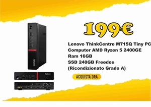 Lenovo ThinkCentre M715Q Tiny PC Computer AMD Ryzen 5 2400GE Ram 16GB SSD 240GB - Foto 1 di 3