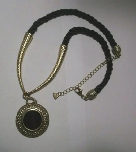 DIVA Brand Goldtone & Black Pendant Necklace With Twisted Silk? Cord - Picture 1 of 2