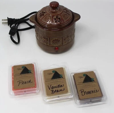 Yankee Candle Daisies Brown Ceramic Wax Warmer+3 Bars-Vanilla-Brownie-Peach - Image 1 of 4