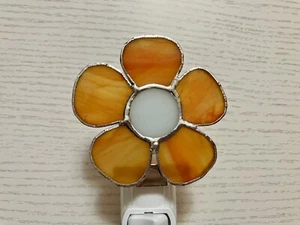 Flower Night Light, Orange Stained Glass, Wall plug in, Handmade Home Decor - Picture 1 of 10