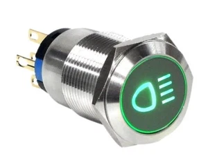 19mm Marine Grade Stainless Steel Push Button Green LED Car FOG Light Switch USa - Picture 1 of 1