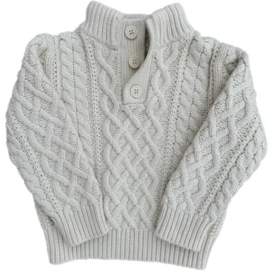 Suéter Pullover Baby Gap 3T Grueso Tejido con Cable Cuello Simulado Botón Marfil Pescador Foto 1 de 4