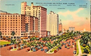 Cartolina antica Biscayne Boulevard e hotel Miami Florida a110 - Foto 1 di 2