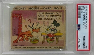 1935 Mickey Mouse Gum Card Type I Just Ironing Out #8 WALT DISNEY PSA Authentic - Picture 1 of 2