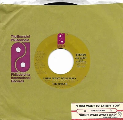 The O'Jays, I Just Want To Satisfy You/Don't Walk Away Mad, 45 VG+ 1982  - Image 1 of 2