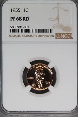 1955 Proof Lincoln Wheat Cent NGC PF68RD *DoubleJCoins* 9007-19 - Image 1 of 2