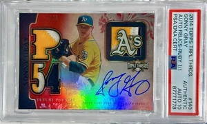 2014 Topps Triple Threads Sonny Gray PATCH AUTO 1/1 PSA AUTO 10 - Picture 1 of 4