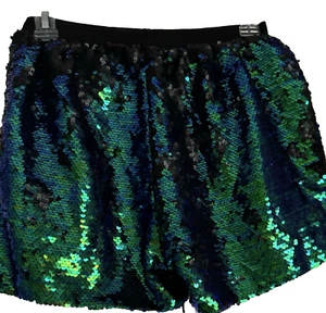 Pantalones Cortos Cilucu Lentejuelas Talla M/L (Etiquetado XXXL) Azul/Verde Brillo - Cintura Elástica - Imagen 1 de 10