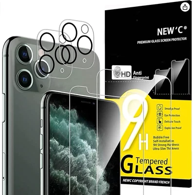 Set of 4, 2 x Tempered Glass for iPhone 11 Pro Max and 2 x Back Camera Protector - Image 1 of 4