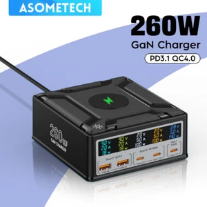 260W USB C GaN Charger QC3.0 PD3.1 140W USB Type C Fast Charger For Macbook Pro - Photo 1 sur 17