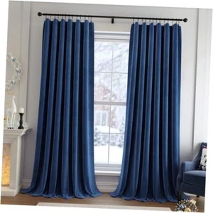 Velvet Blackout Curtains Thermal Insulated Curtains for W52 x L84 Navy Blue - Picture 1 of 7