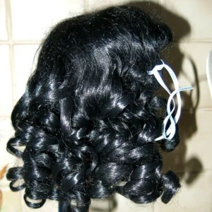SIZE 7 BLACK SUZANNE ANTIQUE MODERN DOLL WIG SYNTHETIC MOHAIR - Picture 1 of 8