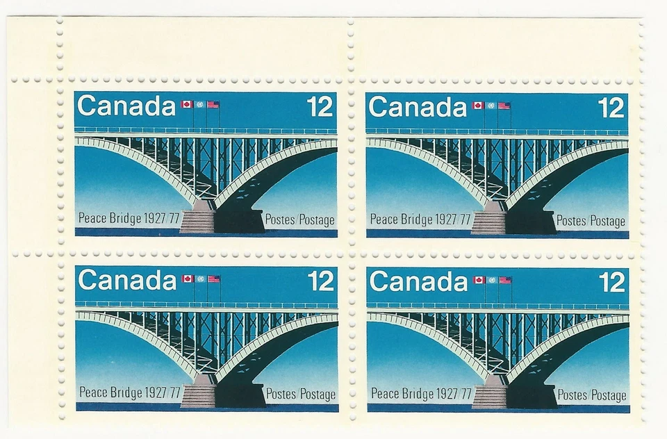 Canada 12 cent stamps 1977 Block MNH # 737 Peace Bridge - Image 1 of 1