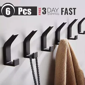 6X Kleiderhaken Modern Garderobenhaken Edelstahl Wandhaken Huthaken Bad Schwarz - Bild 1 von 12