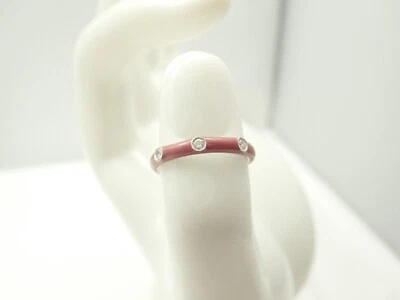 Anillo apilable de oro blanco de 18 k con diamantes esmaltados rojos de 0,03 quilates Hidalgo Foto 1 de 4