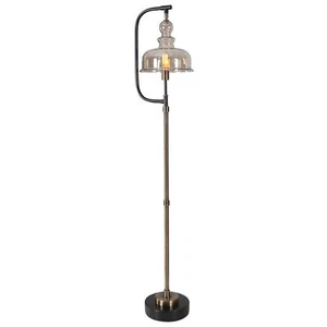 Modern Industrial Style Floor Lamp Amber Glass Bell Shade Brass Bronze Black - Picture 1 of 7