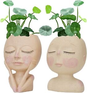 Cute Face Flower Pot Head Statue Flower Planter Resin Plant Pot Garden Creative