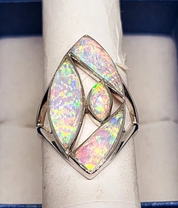 Sajen Silver lab-created Welo Opal ring in Platinum over 925 SS sz 7 6.75 tcw - Picture 1 of 6