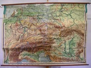 große Schulwandkarte Deutsches Reich Alpengebiet 204x144 ~1920 vintage wall map - Bild 1 von 5