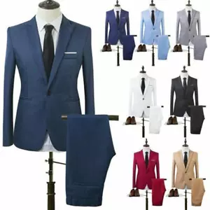 Men Formal Blazer Coat + Pants Set Slim Dress Business Suit Tuxedo Party Wedding - Picture 1 of 18