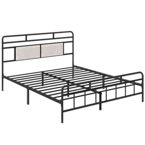 HOOBRO Queen Size Headboard Storage Rack Open-Frame Bed w/ Upholstered Headboard - Picture 1 of 9
