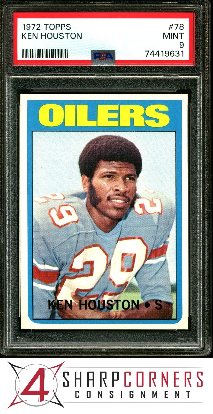 1972 TOPPS #78 KEN HOUSTON OILERS HOF PSA 9 SET BREAK