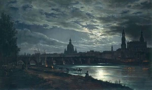 Vista de Dresde por Moonlight por Johan Christian Dahl como impresión artística HIQU sobre lienzo - Imagen 1 de 2