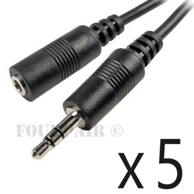 5 Pack Lot - 100ft 3.5mm Stereo Audio Extension Cable Male to Female M/F 1/8" - Image 1 of 2
