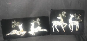 ✨Buntglas Rentier Ornamente springender und sitzender Hirsch weiß/gold✨ - Bild 1 von 8