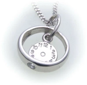 Set Taufring mit Uhr 585 Weißgold Brillant 0,03 ct und Panzekette 14kt Diamant  - Picture 1 of 2