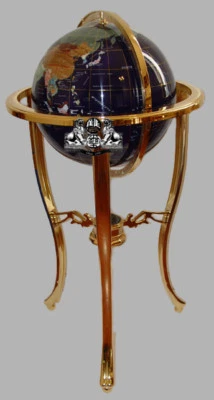 36" Tall Blue Lapis Gemstone World Globe with Tripod Gold Floor Stand w 50ST - Image 1 of 4