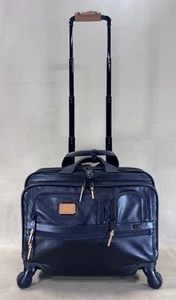 Used Tumi Alpha 2 Black Leather 4 Wheeled Carry-On Spinner Briefcase Expandable - Picture 1 of 16