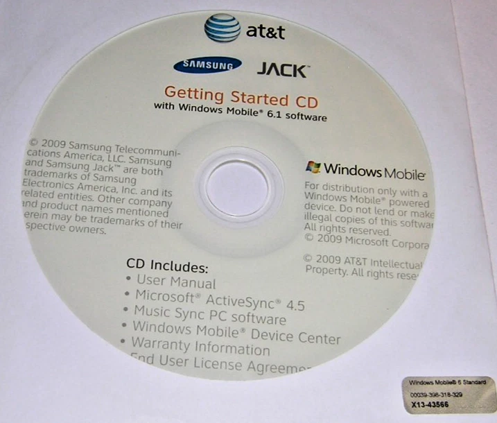 Samsung Jack AT&T Getting Started CD-ROM (2009) Windows Mobile 6.1 Software - Image 1 of 1