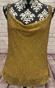 VTG JKARA Women’s Golden Beaded Cowl Neck Cowl Back Wide Strap Cocktail Tank XXL - Picture 1 of 17