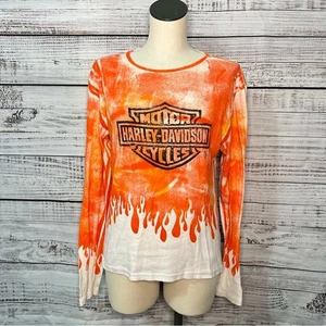 Harley Davidson Flame Paint Langarmshirt 100% Baumwolle Made in USA Y2K Top - Bild 1 von 7