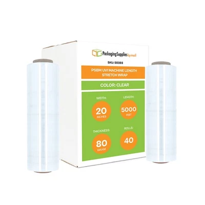 UVI Machine Stretch Wrap 3" Core 20" x 5000' 80 Gauge Clear Shrink Film 40 Rolls - Image 1 of 4