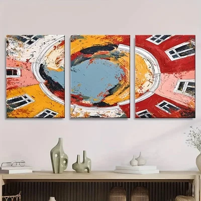 3pcs colorful abstract red yellow blue gray Wall Art Canvas Unframed/Framed - Image 1 of 4