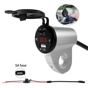 12V Silber CNC Motorrad USB Ladegerät Steckdose Voltmeter SAE Stecker Universal - Bild 1 von 13