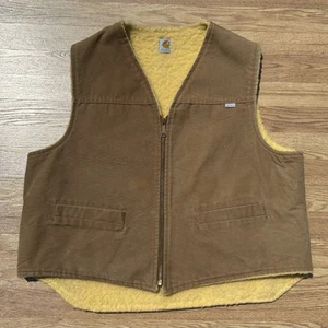 Vintage 80s Carhartt Hunting Vest Mens XXL 2XL Brown Sherpa Lined Shell Pockets - Picture 1 of 6