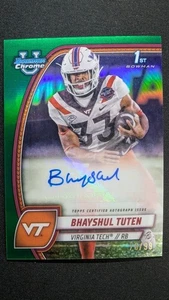 2024 Bowman Chrome U 1st Bowman Green Ref AUTO Bhayshul Tuten /99 Virginia Tech - Picture 1 of 3