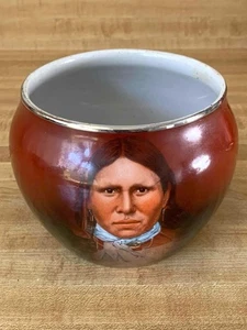 Vintage Hand Painted Native American Indian Ceramic Tobacco Cigar Jar Humidor - Picture 1 of 5