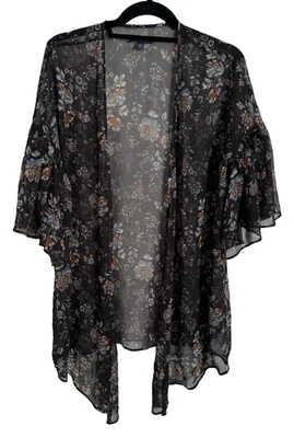 Kimono American Eagle Floral Manga Acampanada Mujer Talla Mediana Transparente Boho Foto 1 de 4