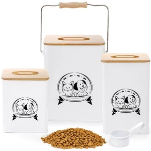 Dog Food Storage Container Set of 3, Metal Pet Treat Container Set with Bambo... - Picture 1 of 8