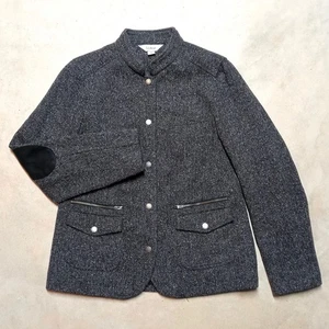 LL Bean Damen M Blazer Jacke Fischgrät Tweed Wolle Seide Mischung Druckknöpfe Patches - Bild 1 von 10