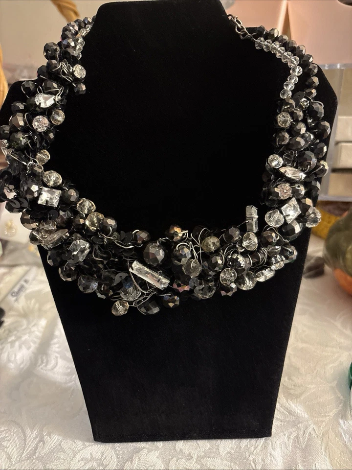 Aldo Statement Black And Rhinestones And Beads Collar Necklace - Image 1 of 4