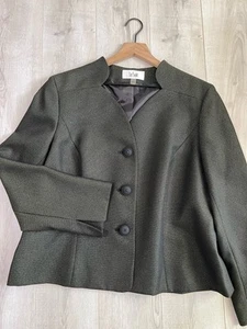 Chaqueta Blazer Le Suit Verde Oscuro Dorado Metálico Sin Cuello Talla 16 - Imagen 1 de 8
