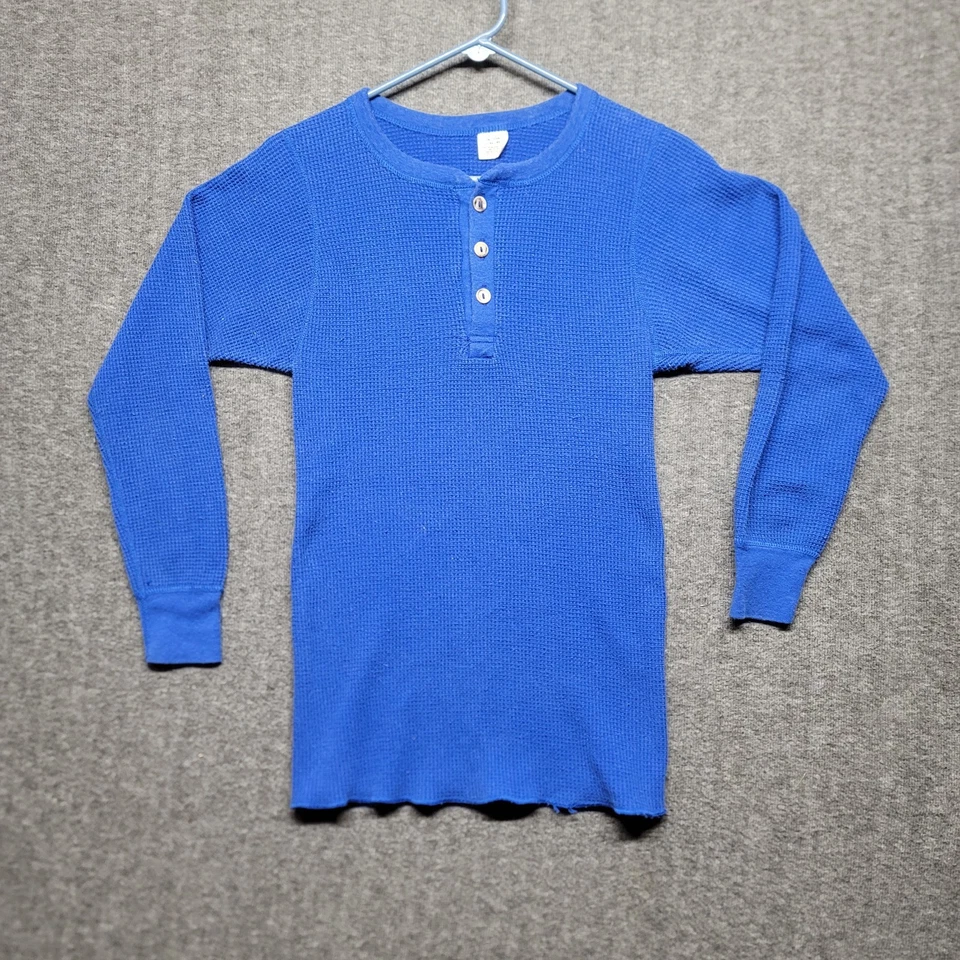 J.E. Morgan's Long Johns Mens Large Waffle Knit Thermal Shirt Blue Vintage READ - Image 1 of 4