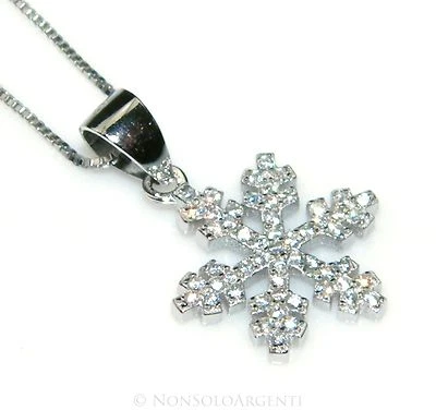 collana e ciondolo tutto argento 925 fiocco di neve pavè di zirconi bianchi - Immagine 1 di 2