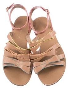 Sophia Webster Samara Flat Sandal Bow Detail Tan / Multi Color 38 EU 7 US - Picture 1 of 13